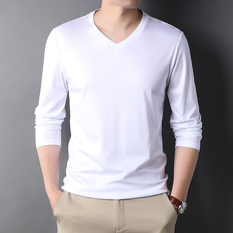 Men's Double Mercerized V-Neck Long Sleeve T-Shirt