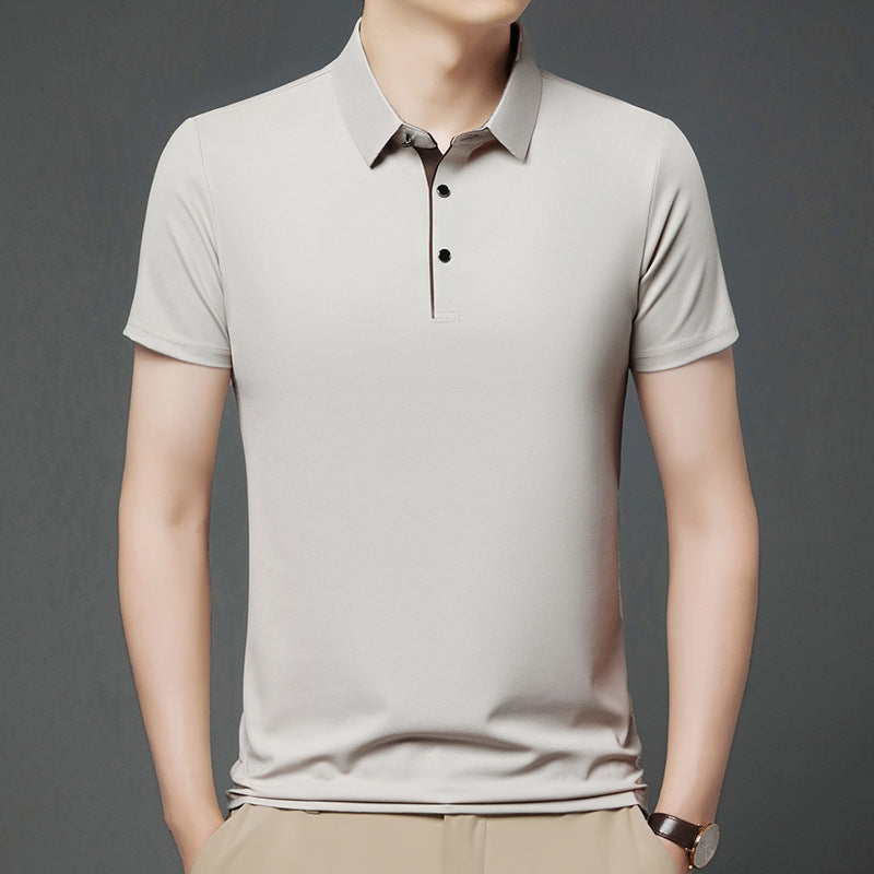 Men's Ice Silk Polo Shirt Short Sleeve Solid Color Casual Top