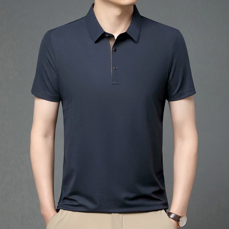 Men's Ice Silk Polo Shirt Short Sleeve Solid Color Casual Top