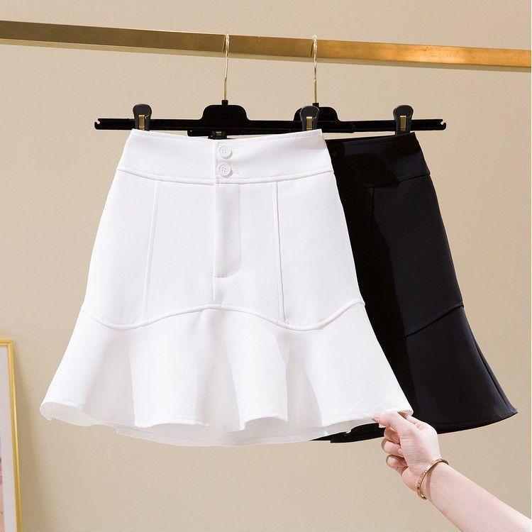 Women's High Waist Ruffle Hem Mermaid Midi Skirt
