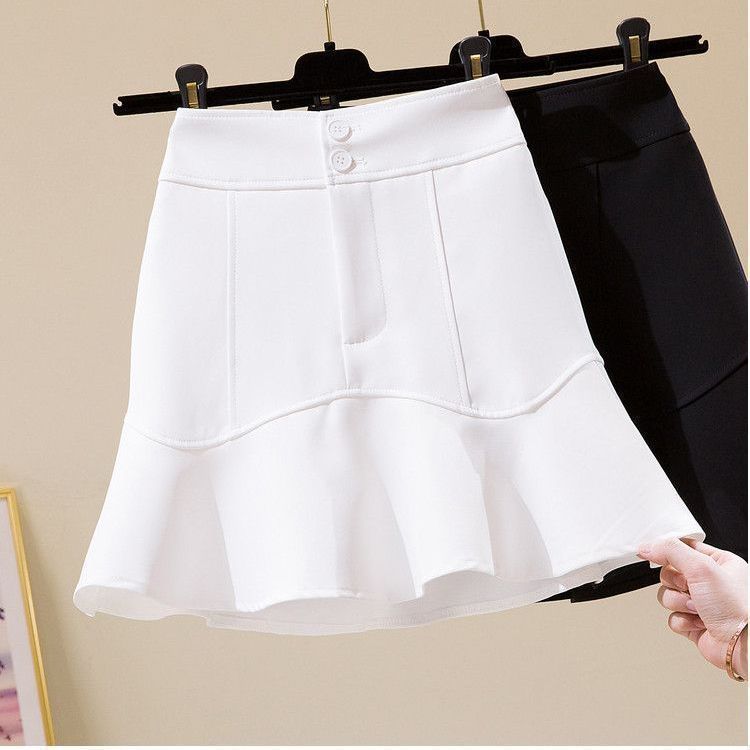 Women's High Waist Ruffle Hem Mermaid Midi Skirt