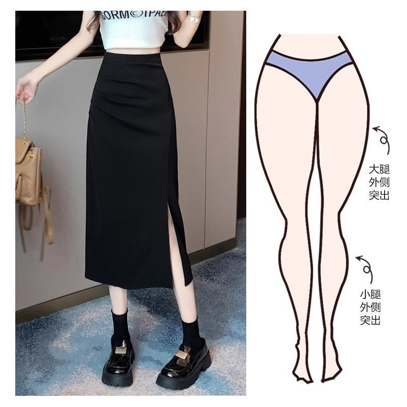 Women's High Waist Pleated A-Line Midi Skirt with Slit