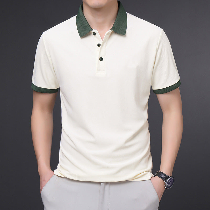 Men's Velvet Polo Shirt Short Sleeve Solid Color Business Casual