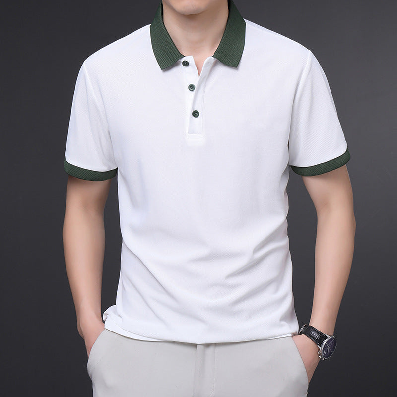 Men's Velvet Polo Shirt Short Sleeve Solid Color Business Casual