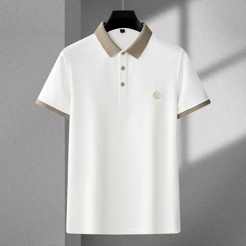 Men's Ice Silk Polo Shirt Short Sleeve Embroidered Slim Fit Tee