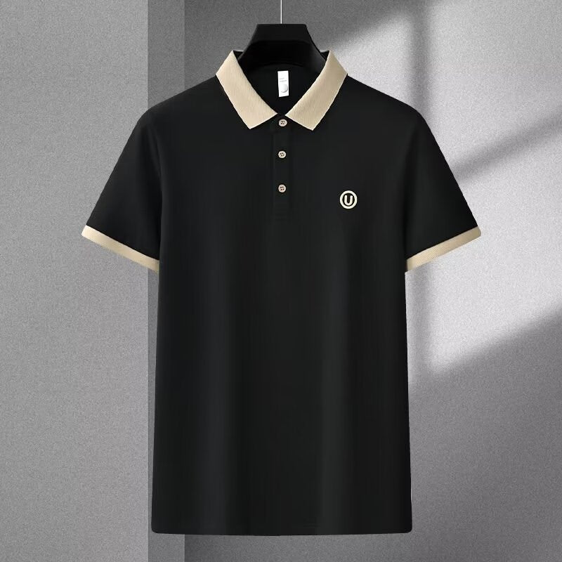 Men's Ice Silk Polo Shirt Short Sleeve Embroidered Slim Fit Tee
