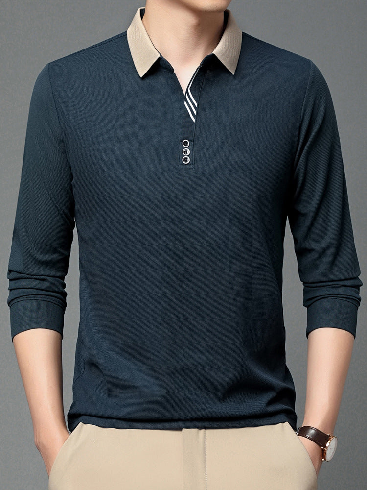 Men's Waffle Long Sleeve Scissor Collar Polo Shirt