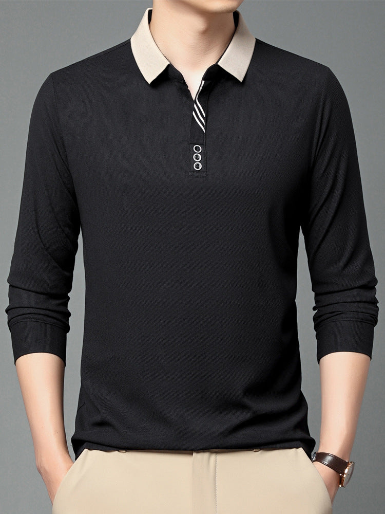 Men's Waffle Long Sleeve Scissor Collar Polo Shirt