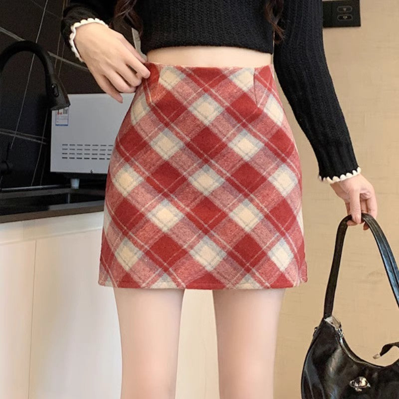 Women's High Waist Plaid A-Line Mini Skirt