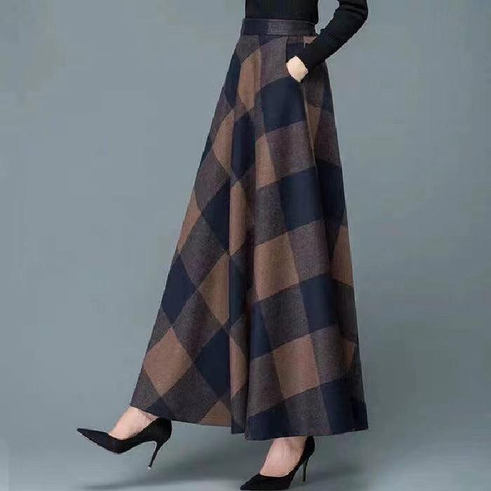 Women's High Waist Plaid A-Line Midi Skirt