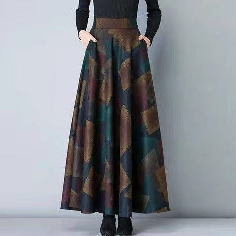 Women's High Waist Plaid A-Line Midi Skirt