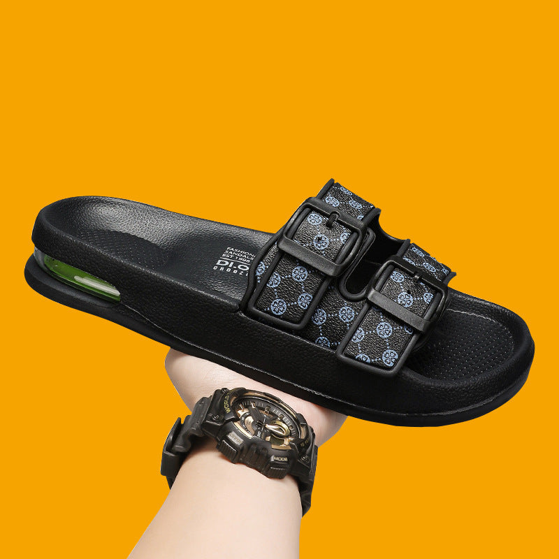 Unisex Double Strap Floral Flat Slippers Plus Size Sandals