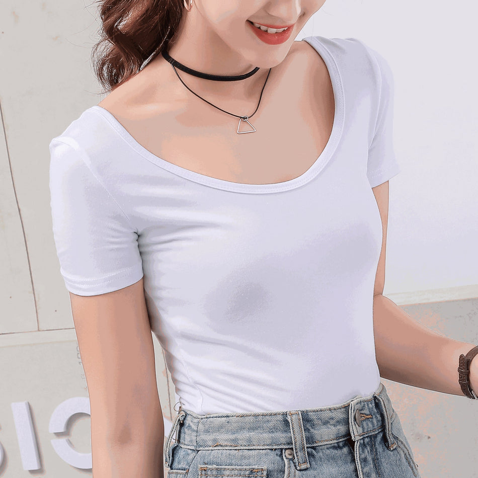 Women's U-Neck Combed Cotton Slim Fit T-Shirt