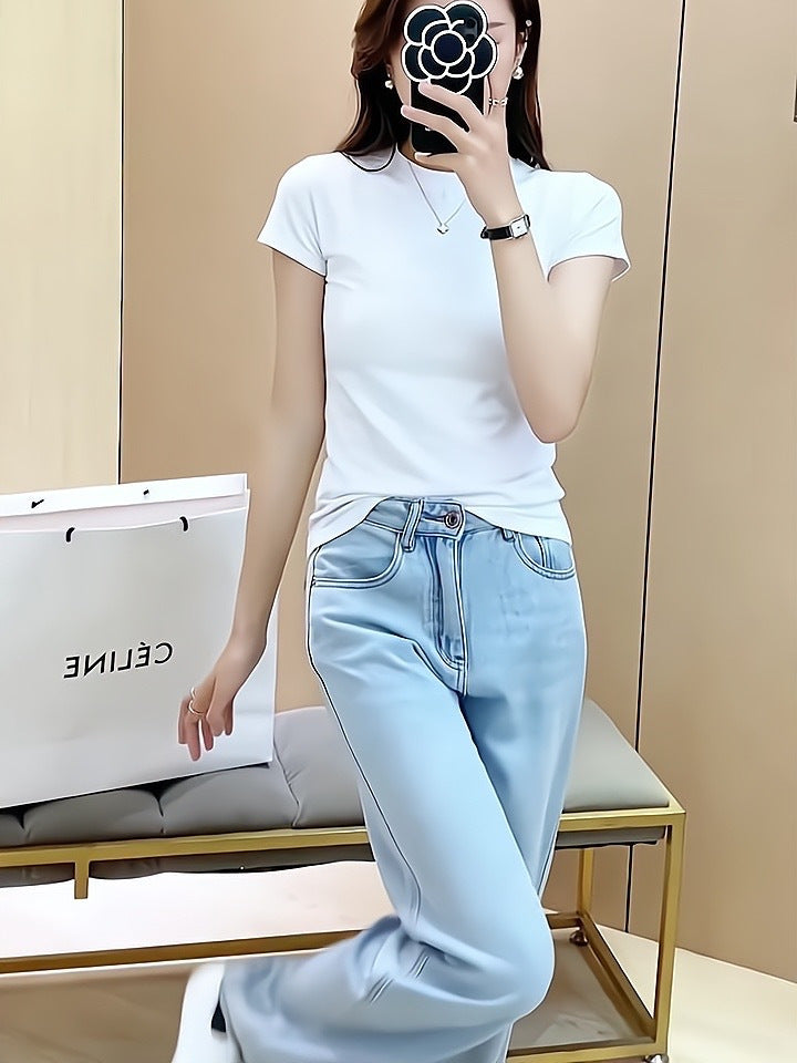 Women's Slim Fit Combed Cotton White T-Shirt
