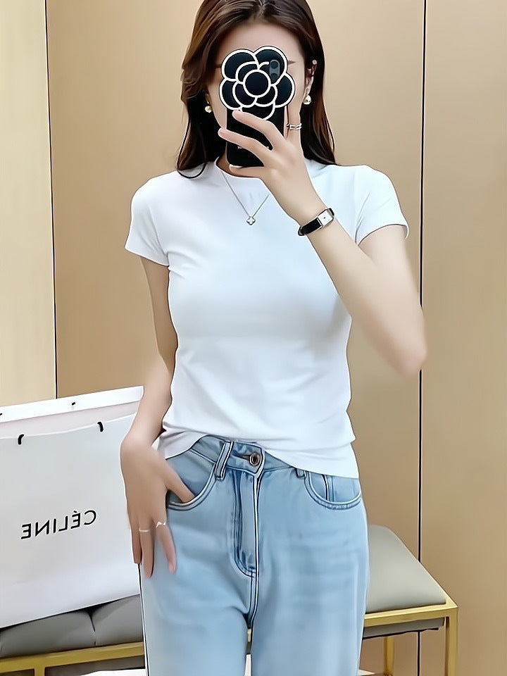 Women's Slim Fit Combed Cotton White T-Shirt