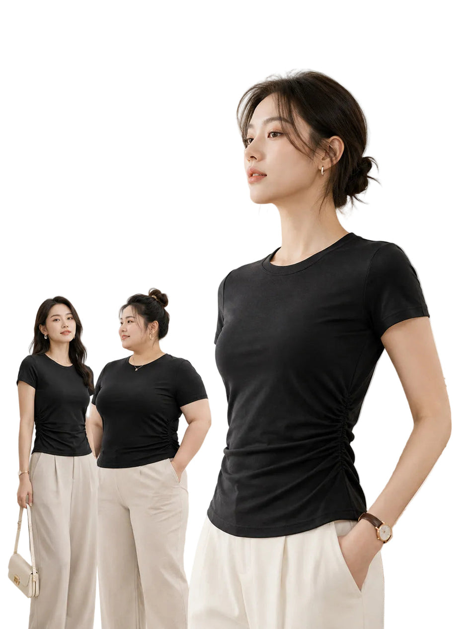 Women's Pleated Waist Modal Short Sleeve T-Shirt