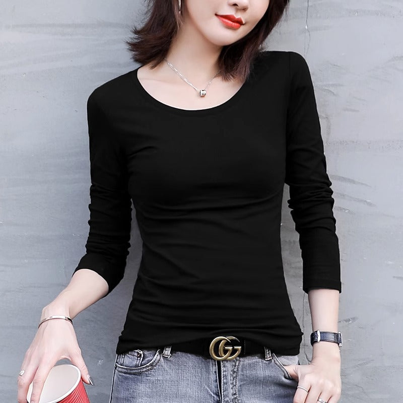 Women's Slim Fit Milk Silk Long Sleeve Crew Neck Base Tee
