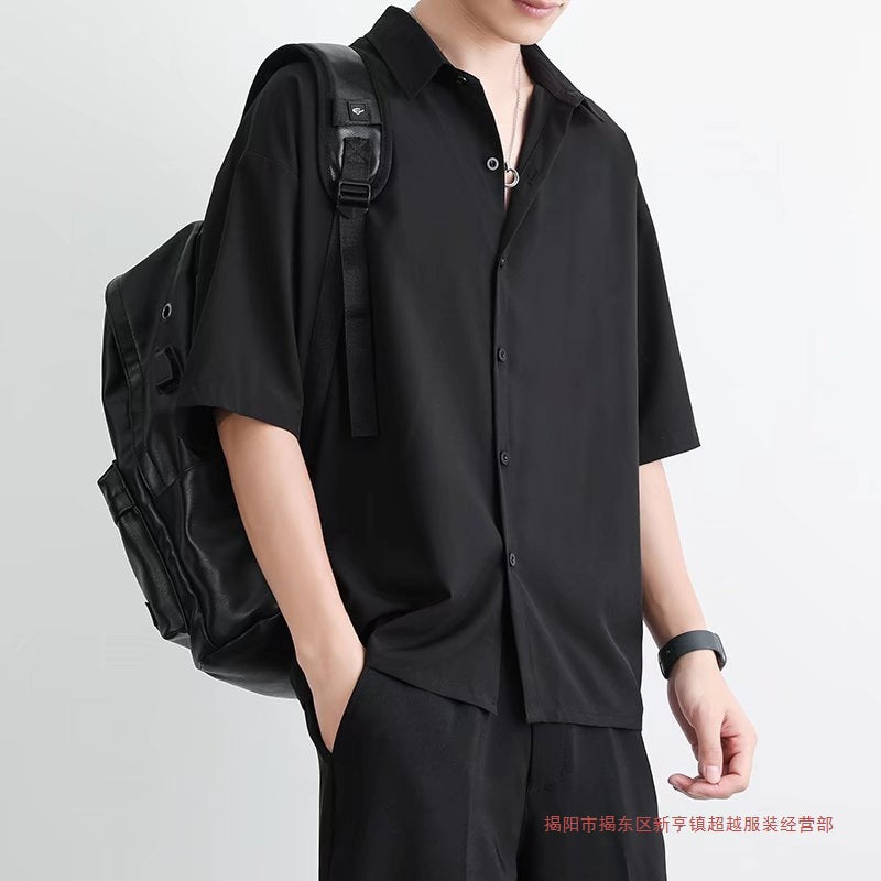 Unisex Ice Silk Loose Fit Short Sleeve Casual Shirt