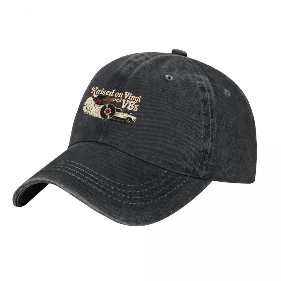 Raised on Vinyl and V8s Vintage Washed Baseball Cap Unisex
