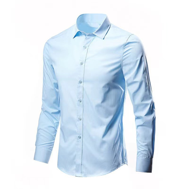 Men's Slim Fit Solid Color Business Long Sleeve Shirt