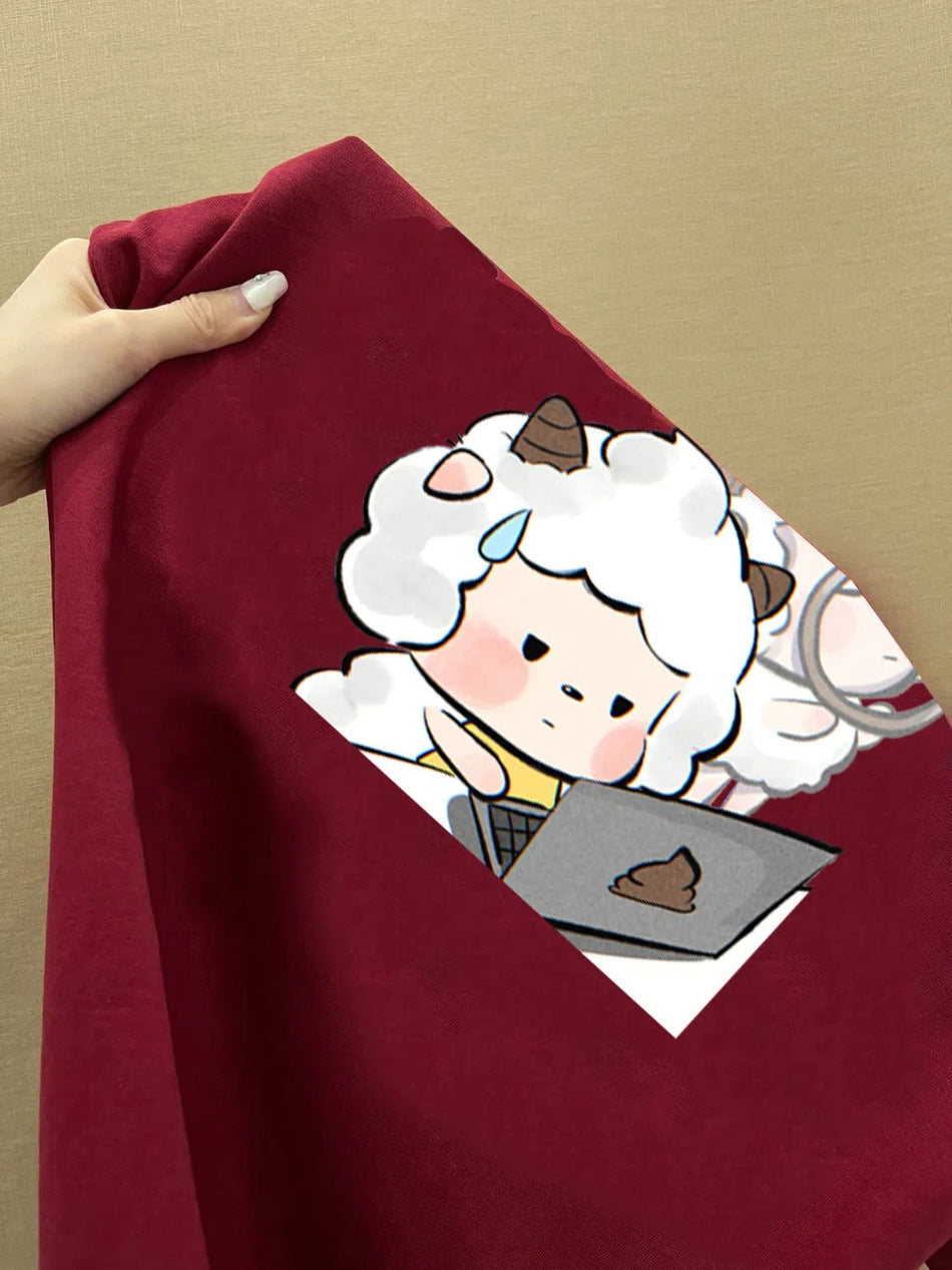 Women's Heavy Cotton Oversized Cartoon Print T-Shirt
