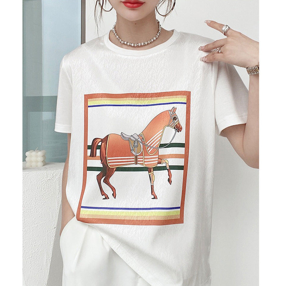 Women's Satin Finish Printed Short Sleeve T-Shirt