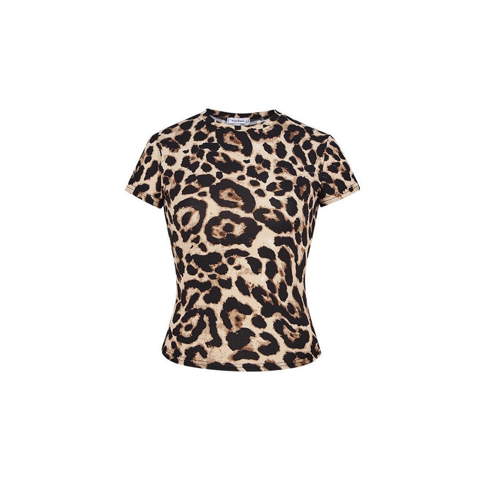 Women's Leopard Print Slim Fit Short Sleeve T-Shirt
