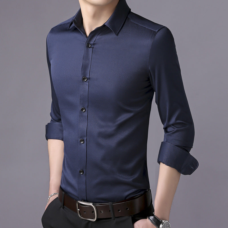 Men's Slim Fit Solid Color Business Long Sleeve Shirt
