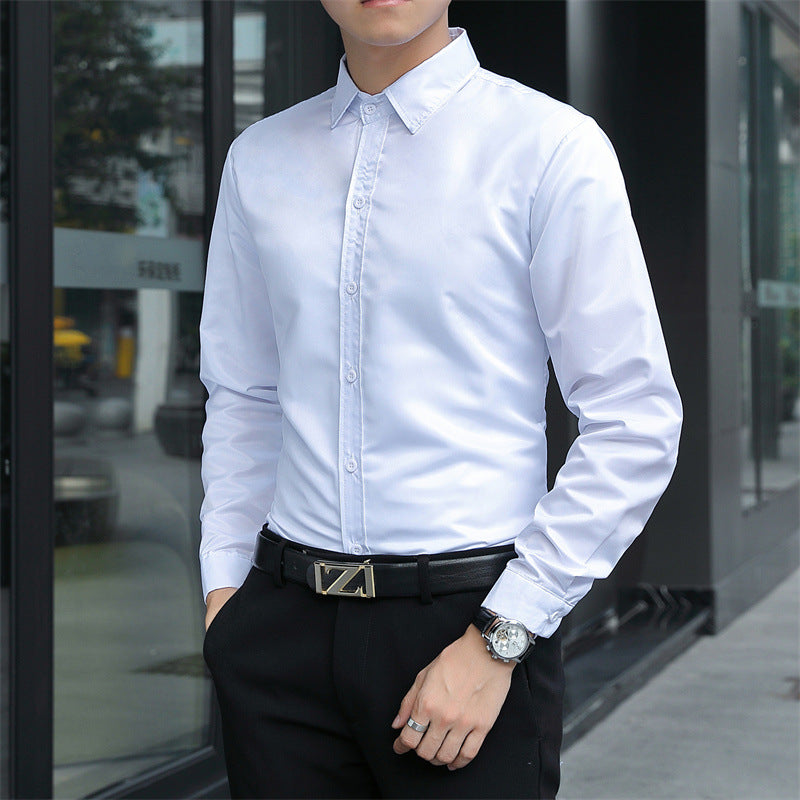 Men's Slim Fit Solid Color Business Long Sleeve Shirt