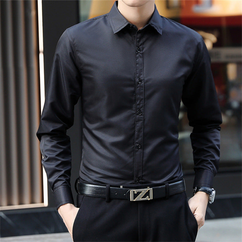 Men's Slim Fit Solid Color Business Long Sleeve Shirt