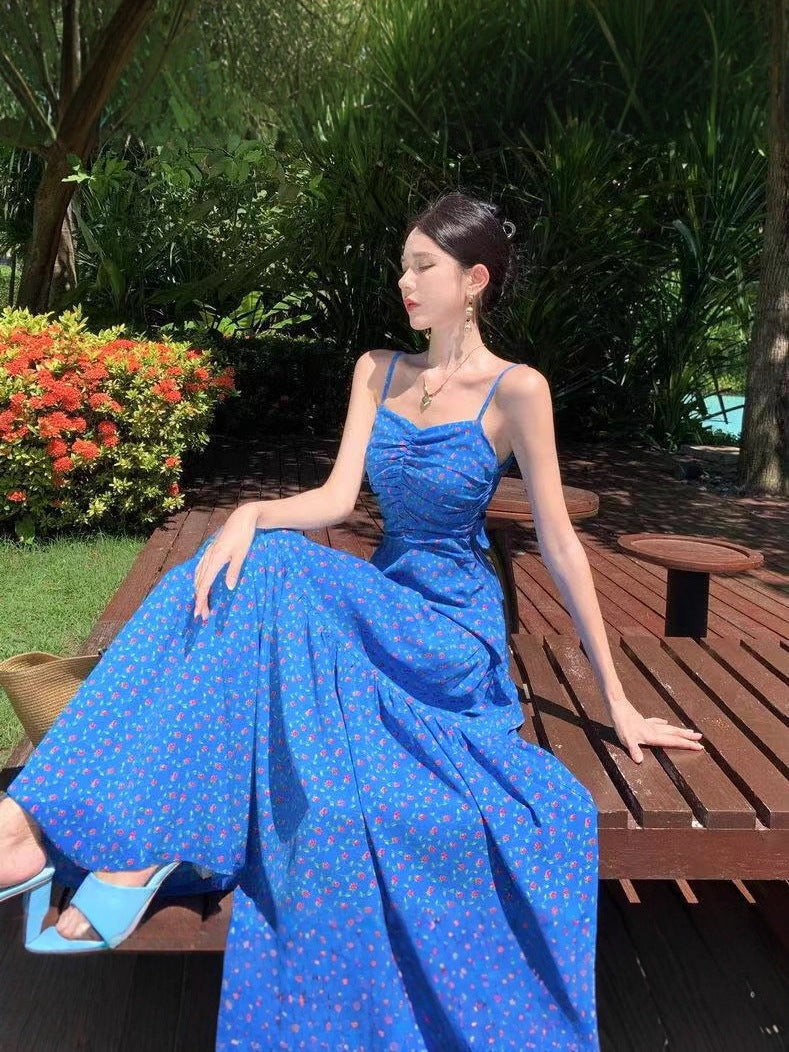 Women's Floral Backless Maxi Dress High Waist Sleeveless