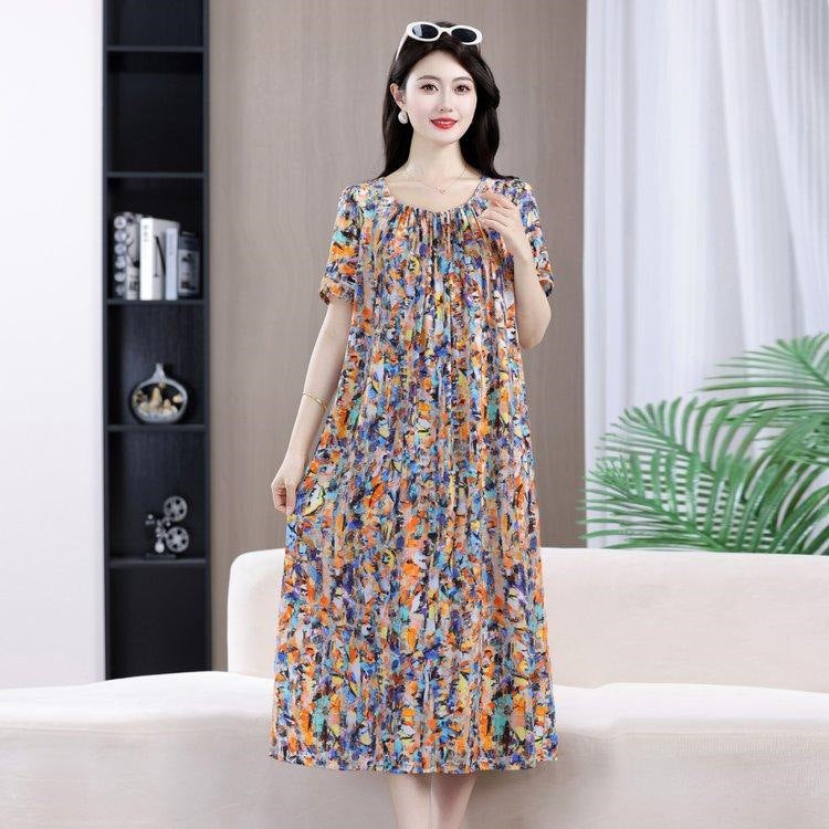 Women's Floral Tulle Lantern Sleeve Maxi Dress Plus Size Loose