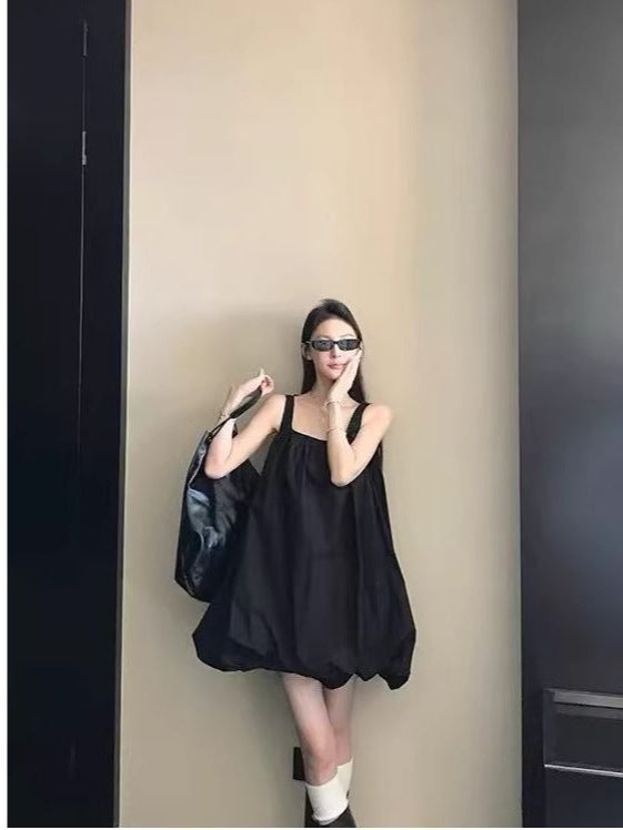 Women's Solid Color A-Line Tank Midi Dress Loose Fit Casual