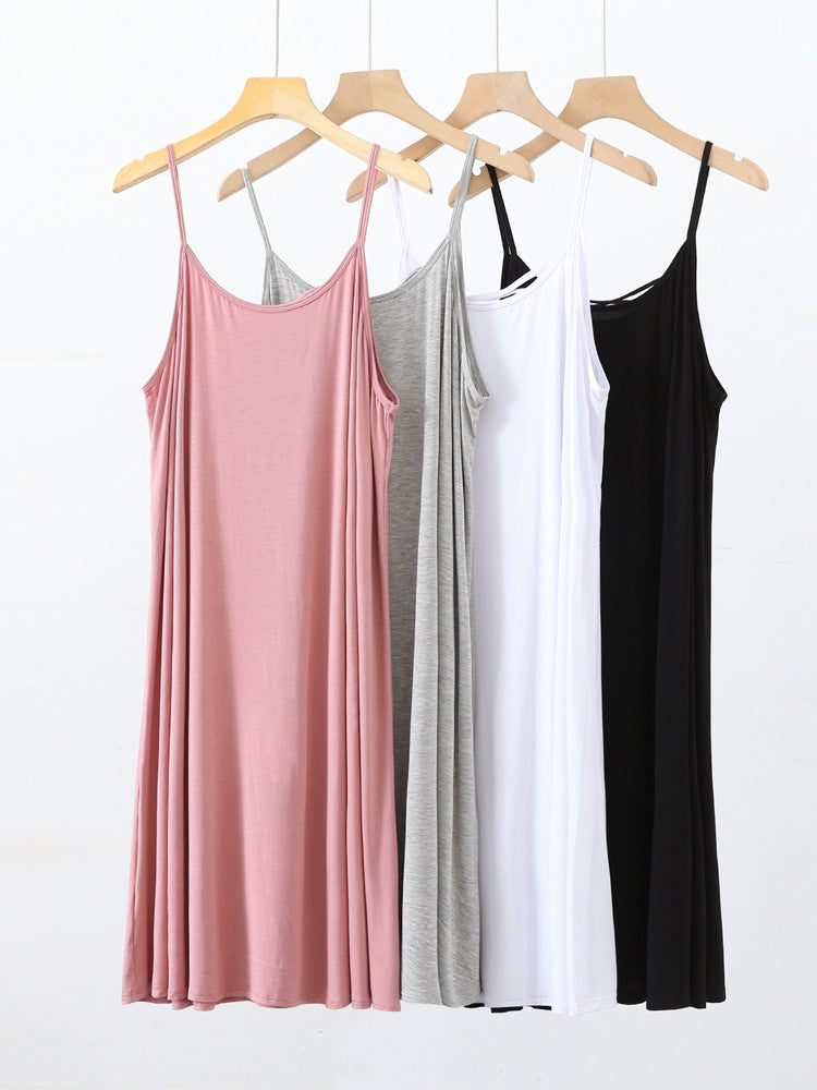 Women's Modal Maternity Suspender Midi Dress Loose Fit Solid