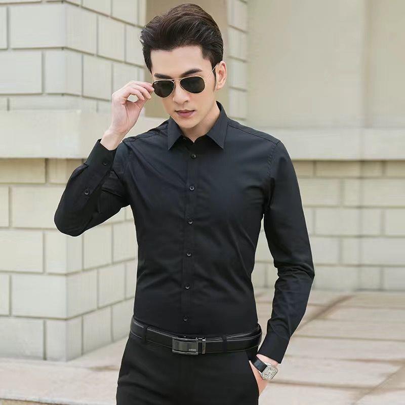 Men's Slim Fit Solid Color Business Long Sleeve Shirt