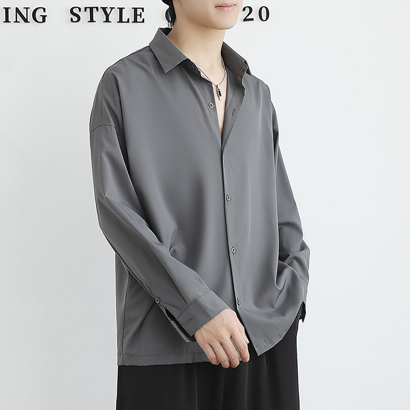 Men's Ice Silk Loose Fit Long Sleeve Casual Shirt