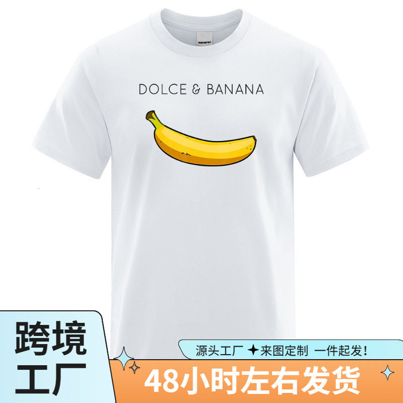 Banana Print Crewneck T-Shirt Men Casual Breathable Short Sleeve