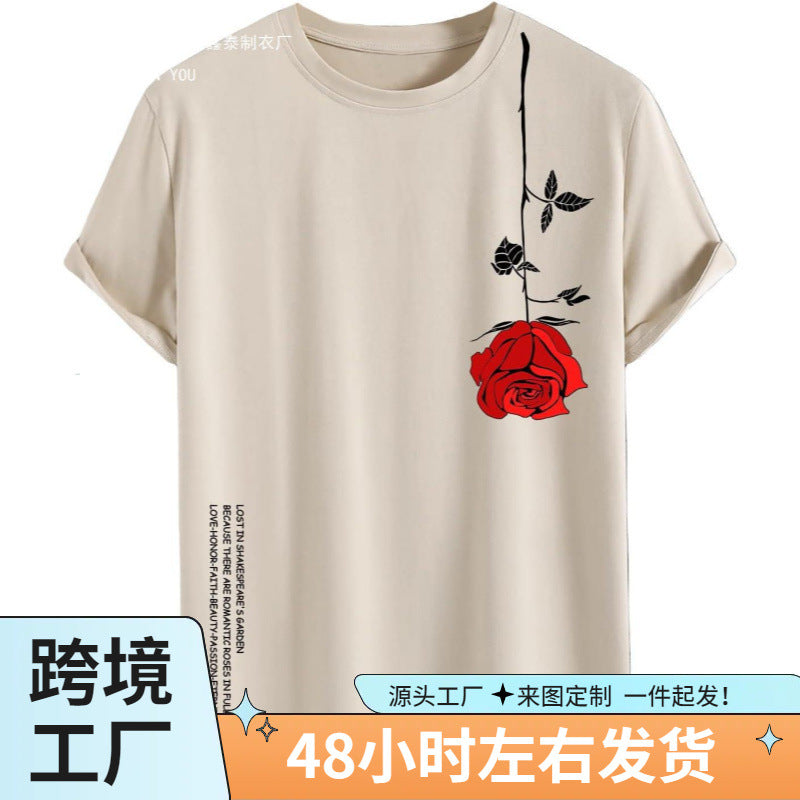 Vintage Floral Graphic T-Shirt Men Casual Short Sleeve Streetwear