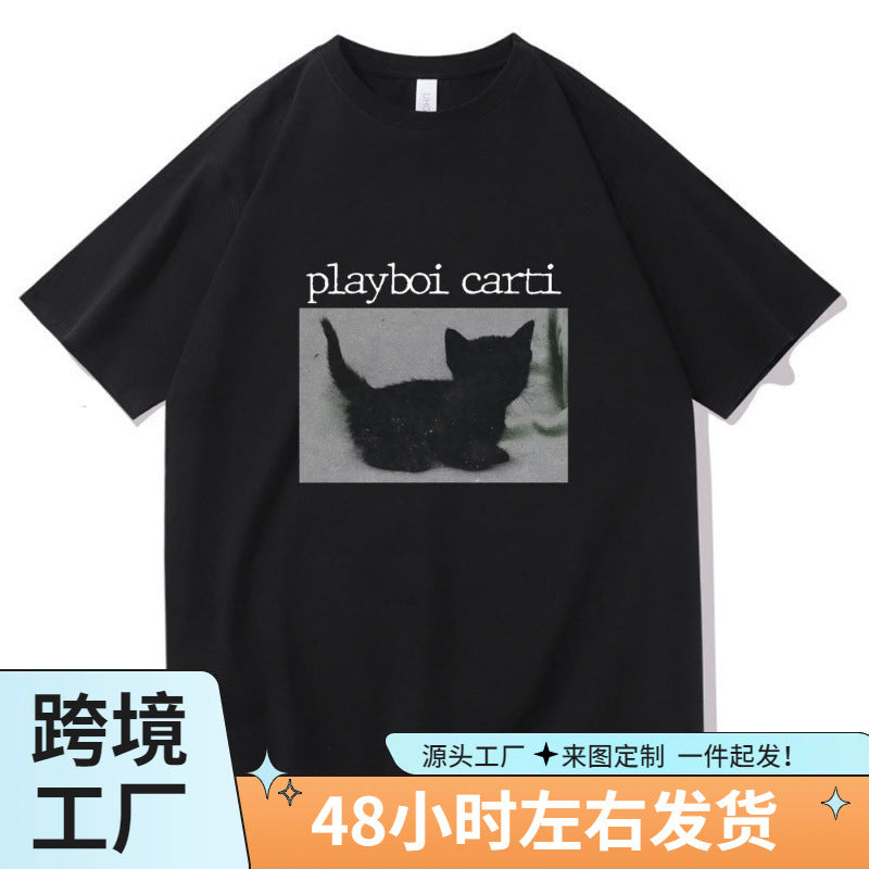 Playboi Carti Inspired Oversized Cat Print T-Shirt Unisex Hip Hop