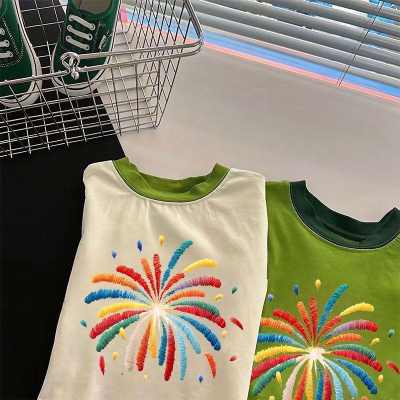 Kids' Cotton Color-Block Cartoon Short Sleeve T-Shirt