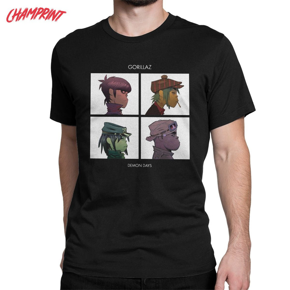 Gorillaz Demon Days Graphic T-Shirt Men Casual Pure Cotton Tee