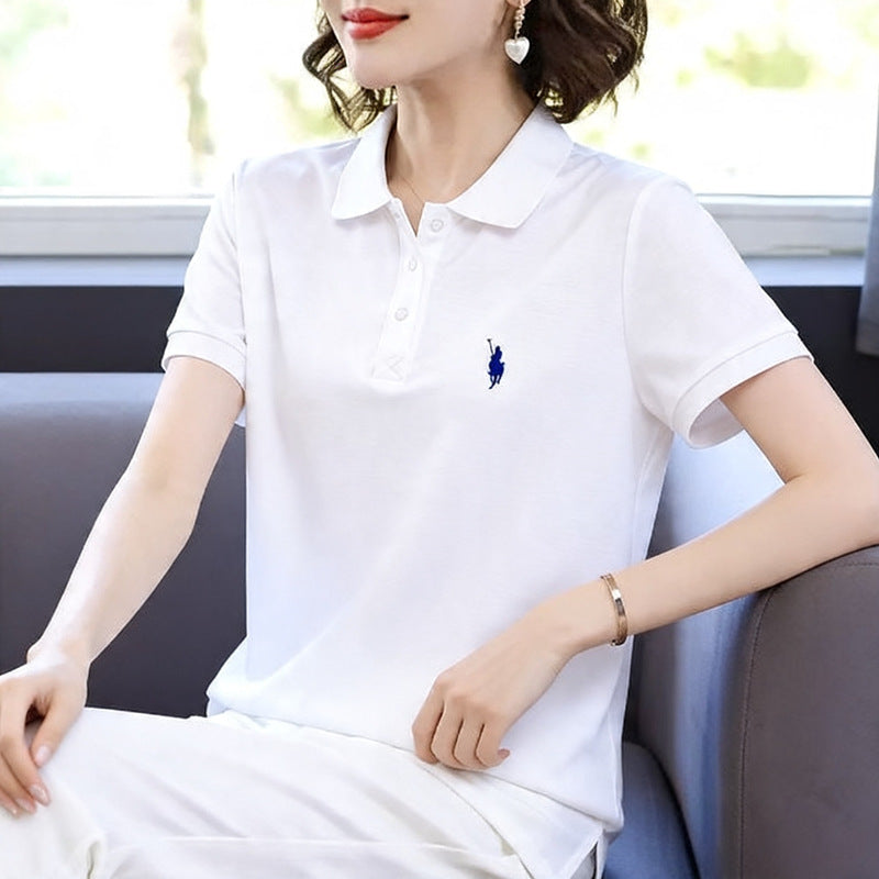 Women's Pure Cotton Embroidered Polo Shirt Short Sleeve