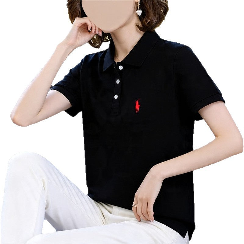 Women's Pure Cotton Embroidered Polo Shirt Short Sleeve