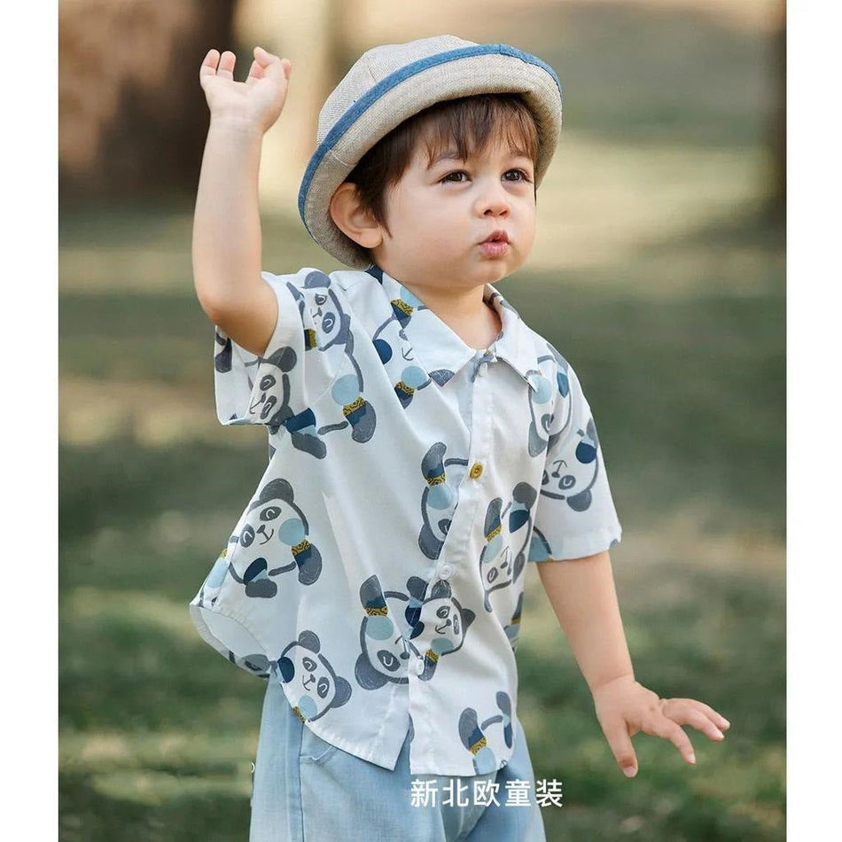 Boys Cartoon Short Sleeve Lapel Summer Shirt