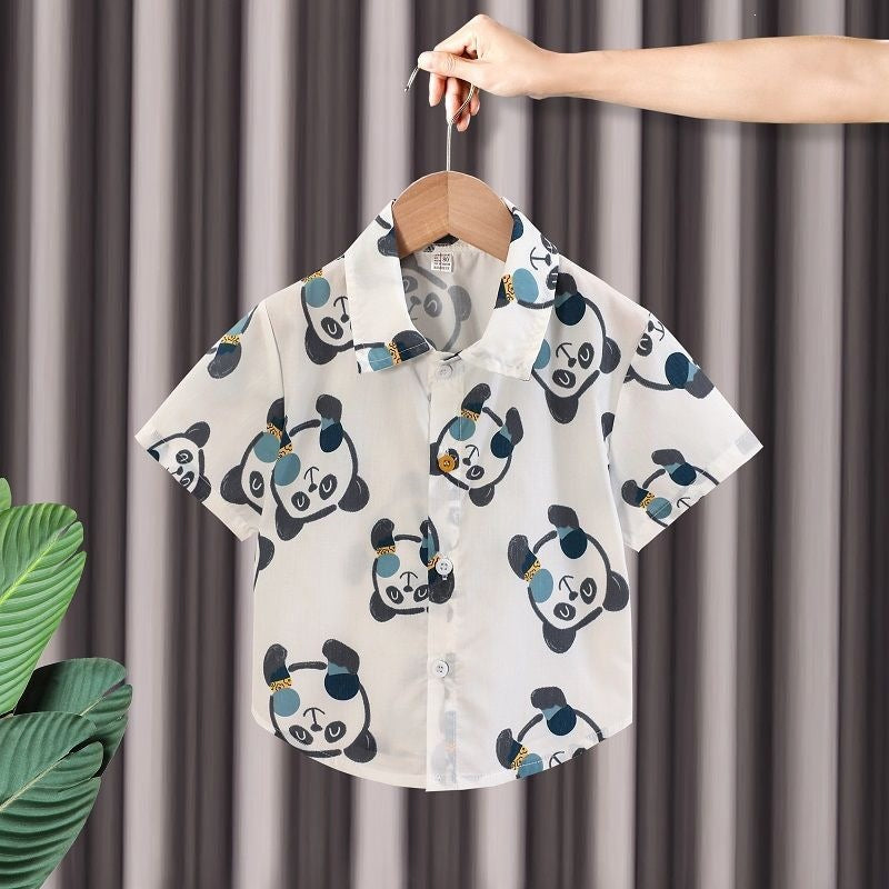 Boys Cartoon Short Sleeve Lapel Summer Shirt