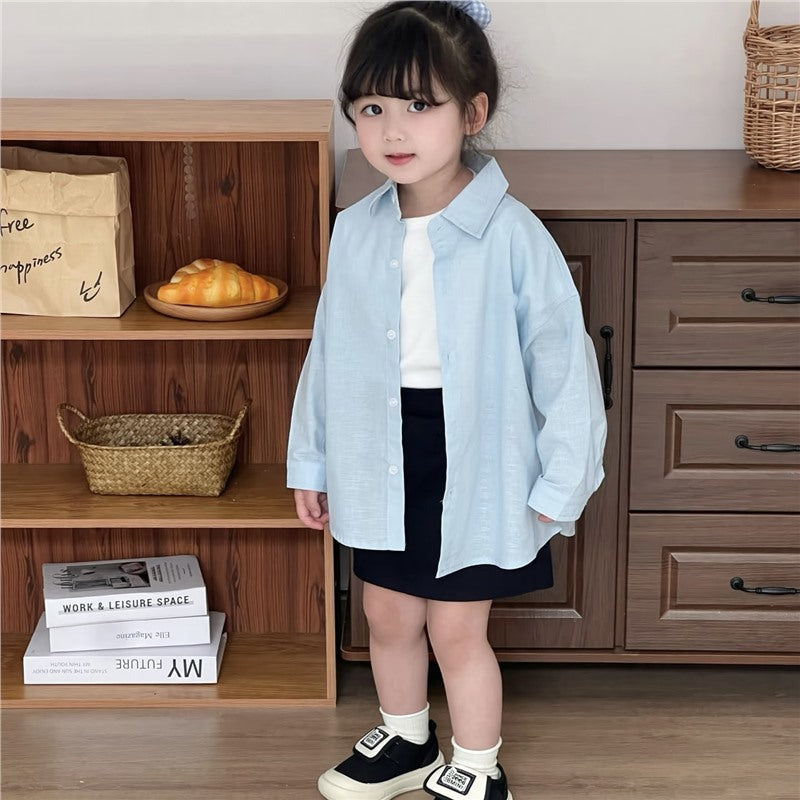 Girls Blue Long Sleeve Cotton Casual Shirt