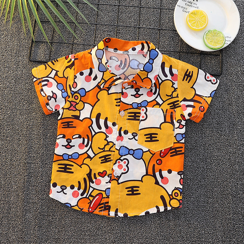 Kids Cotton Cartoon Print Short Sleeve Summer Shirt