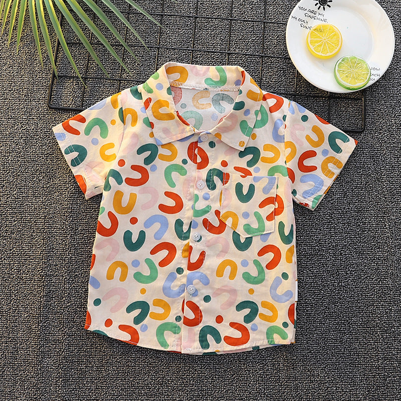 Kids Cotton Cartoon Print Short Sleeve Summer Shirt
