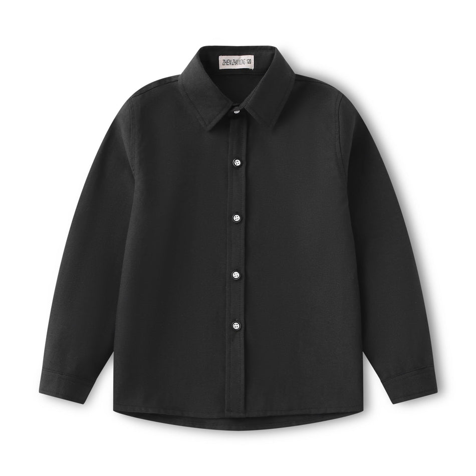 Boys Black Long Sleeve Cotton Button-Up Shirt