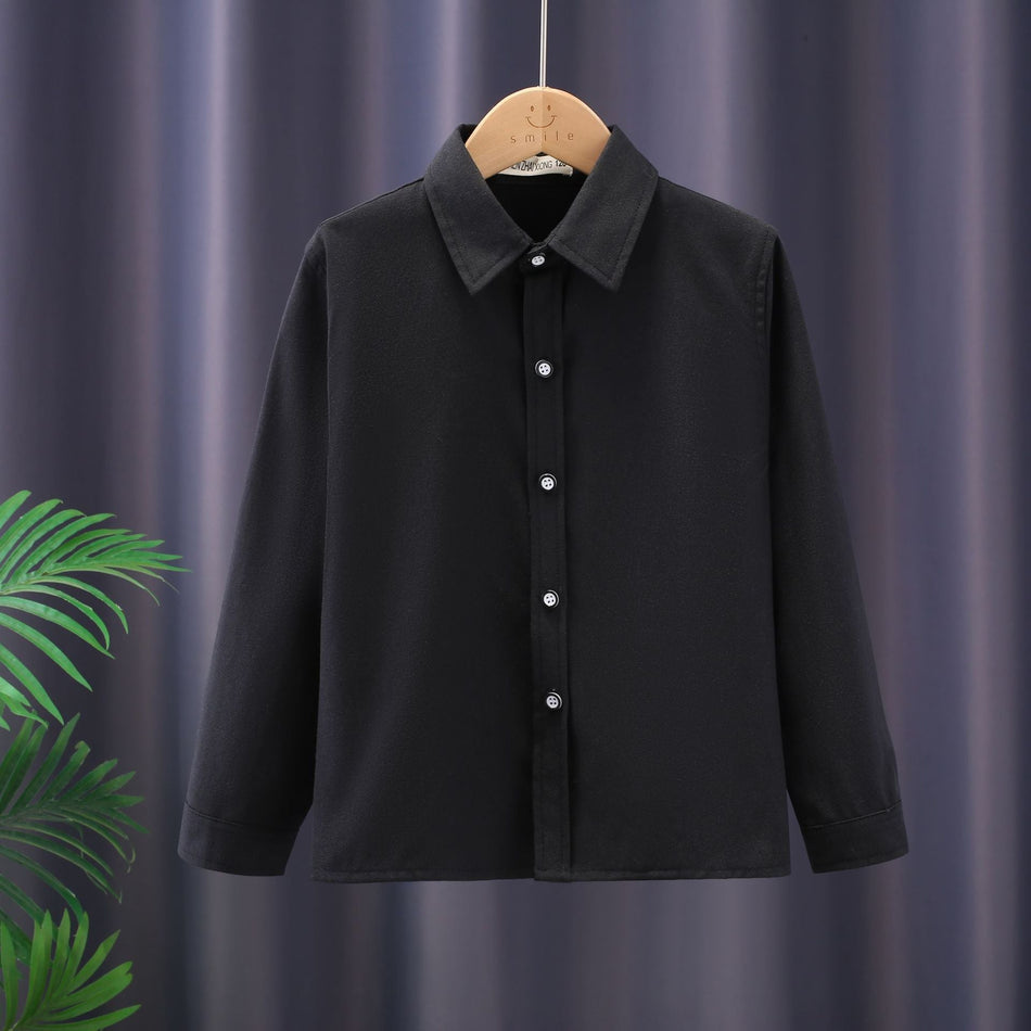 Boys Black Long Sleeve Cotton Button-Up Shirt